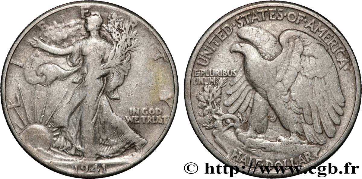 UNITED STATES OF AMERICA 1/2 Dollar Walking Liberty 1941 Philadelphie VF 