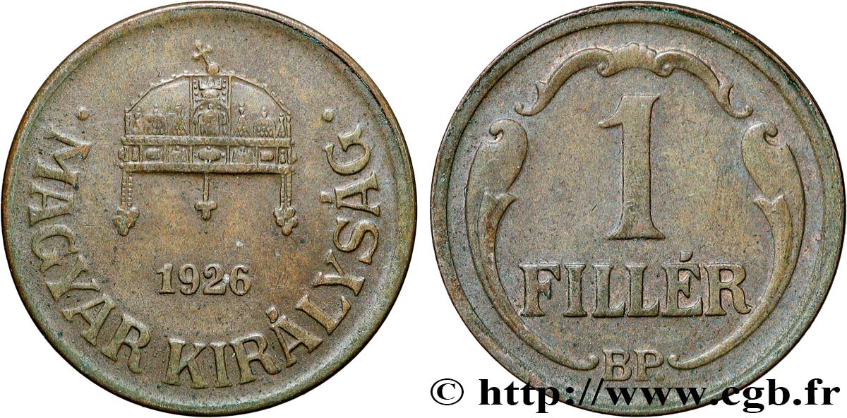 UNGHERIA 1 Filler couronne 1926 Budapest BB 