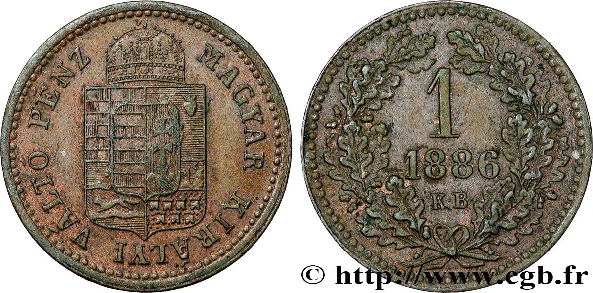 HUNGARY 1 Krajczar emblème couronné 1885 Kremnitz XF 