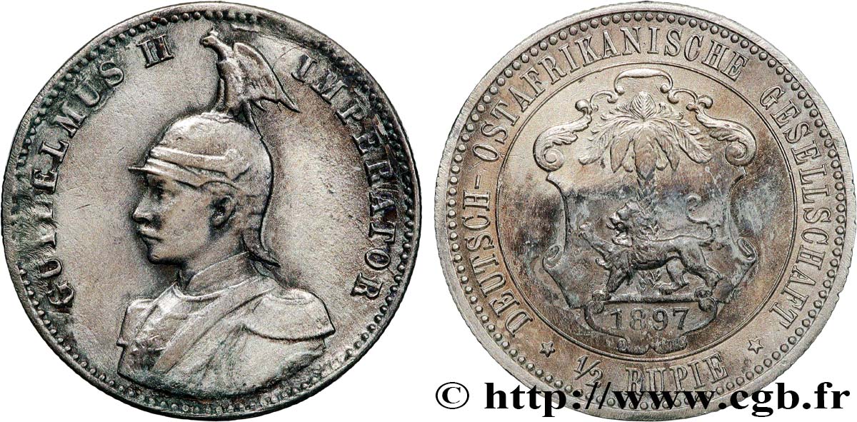 AFRICA ORIENTAL ALEMANA 1/2 Roupie Guillaume II 1897 Berlin MBC 