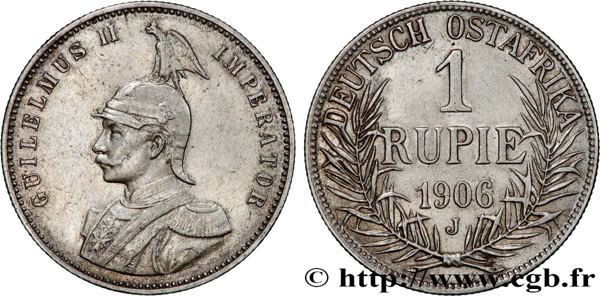 GERMAN EAST AFRICA - WILLIAM II 1 Rupie (Roupie) Guillaume II Deutsch-Ostafrica 1906 Hambourg AU 
