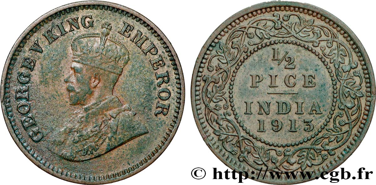 INDES BRITANNIQUES 1/2 Pice Georges V 1913  TTB 