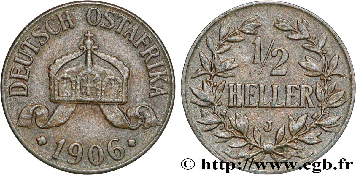 DEUTSCH-OSTAFRIKA 1/2 Heller Deutch Ostafrika 1906 Hambourg SS 