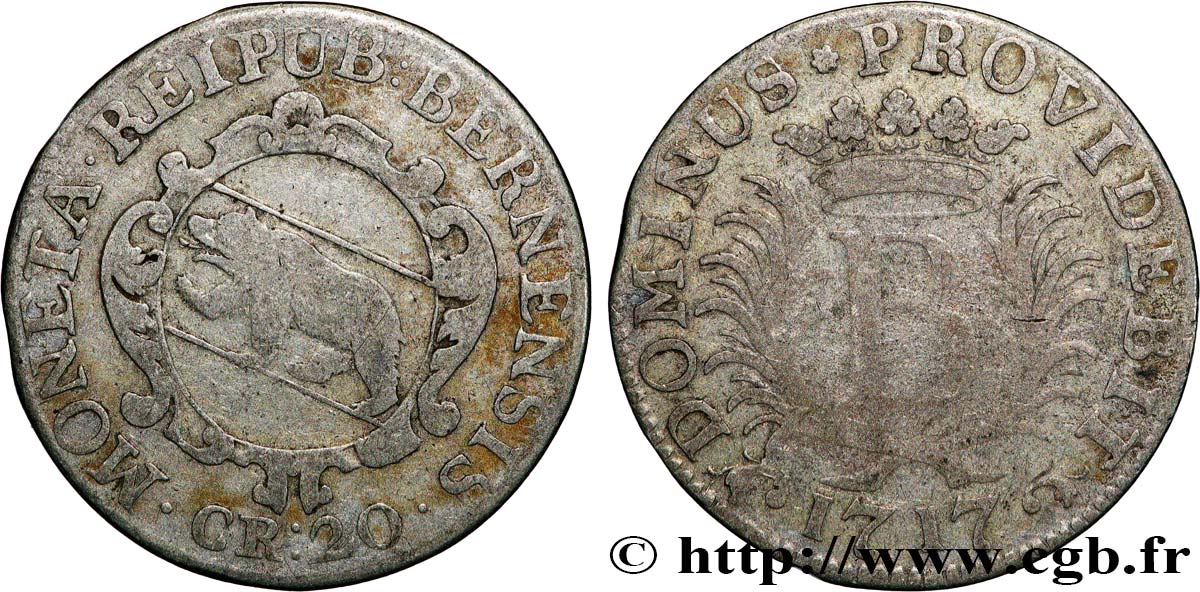 SUISSE - CANTON DE BERNE 20 Kreuzer Canton de Berne ours 1717  TB 