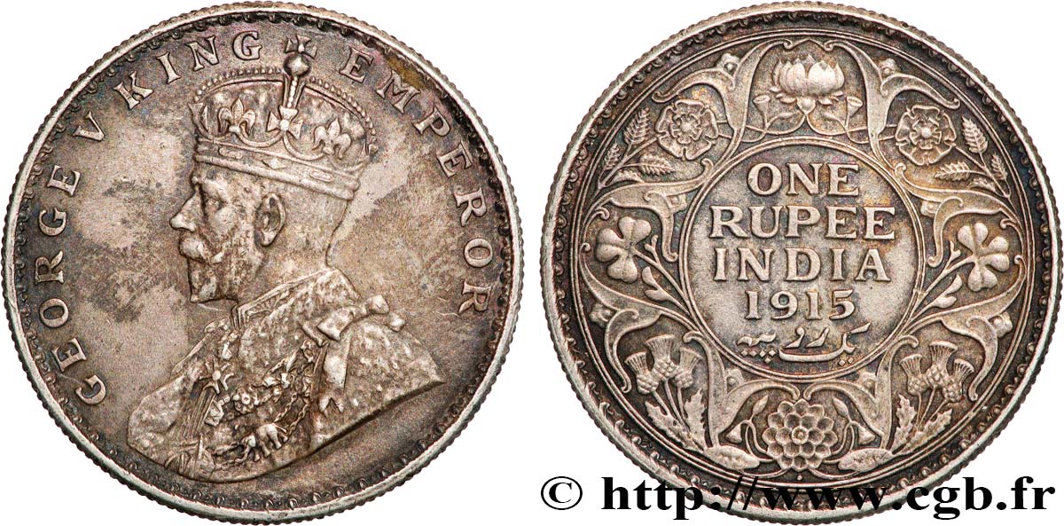 INDIA BRITÁNICA 1 Roupie Georges V 1915 Bombay (Mumbai) MBC 