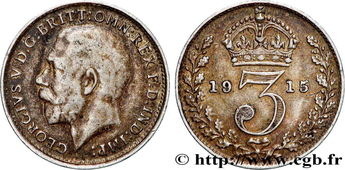 VEREINIGTEN KÖNIGREICH 3 Pence Georges V 1915  fVZ 