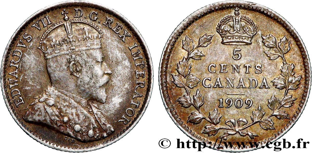 CANADA 5 Cents Édouard VII ‘Maple” 1909  AU 