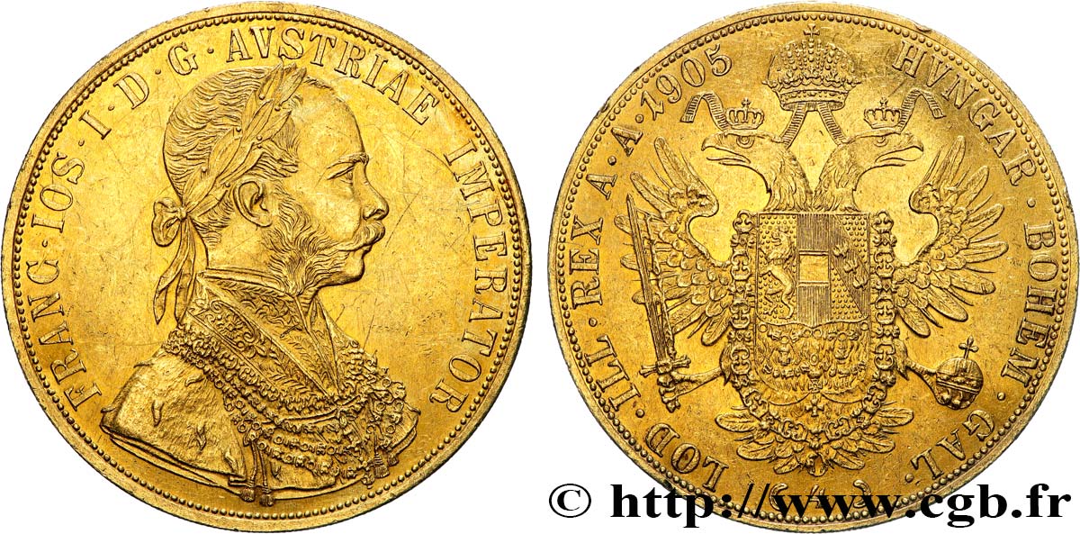 GOLD, PALLADIUM & PLATINUM INVESTMENT 4 Ducats François Joseph  1905  AU 