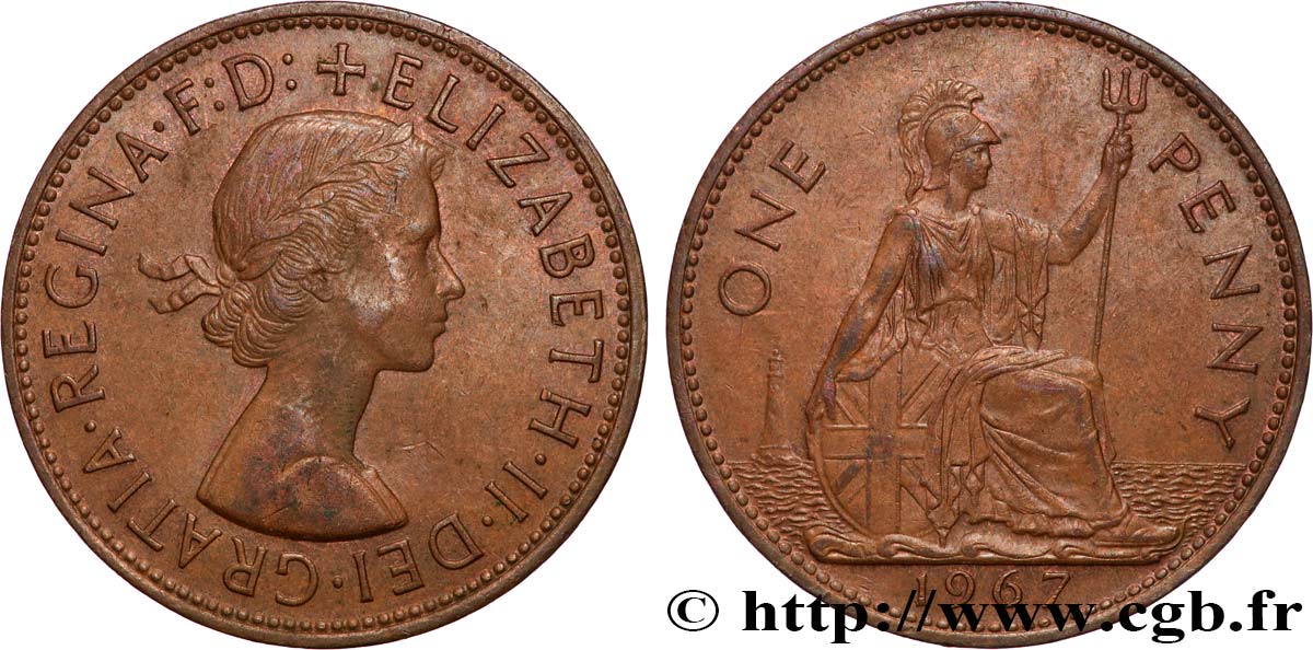 VEREINIGTEN KÖNIGREICH 1 Penny Elisabeth II 1967  fVZ 