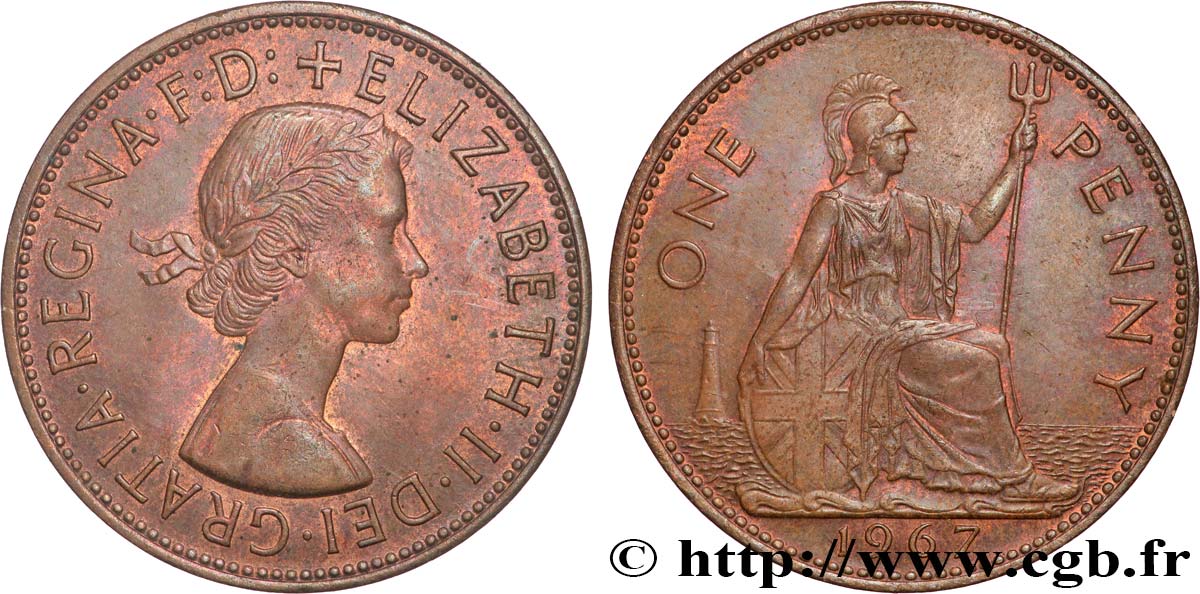 ROYAUME-UNI 1 Penny Elisabeth II 1967  SUP 