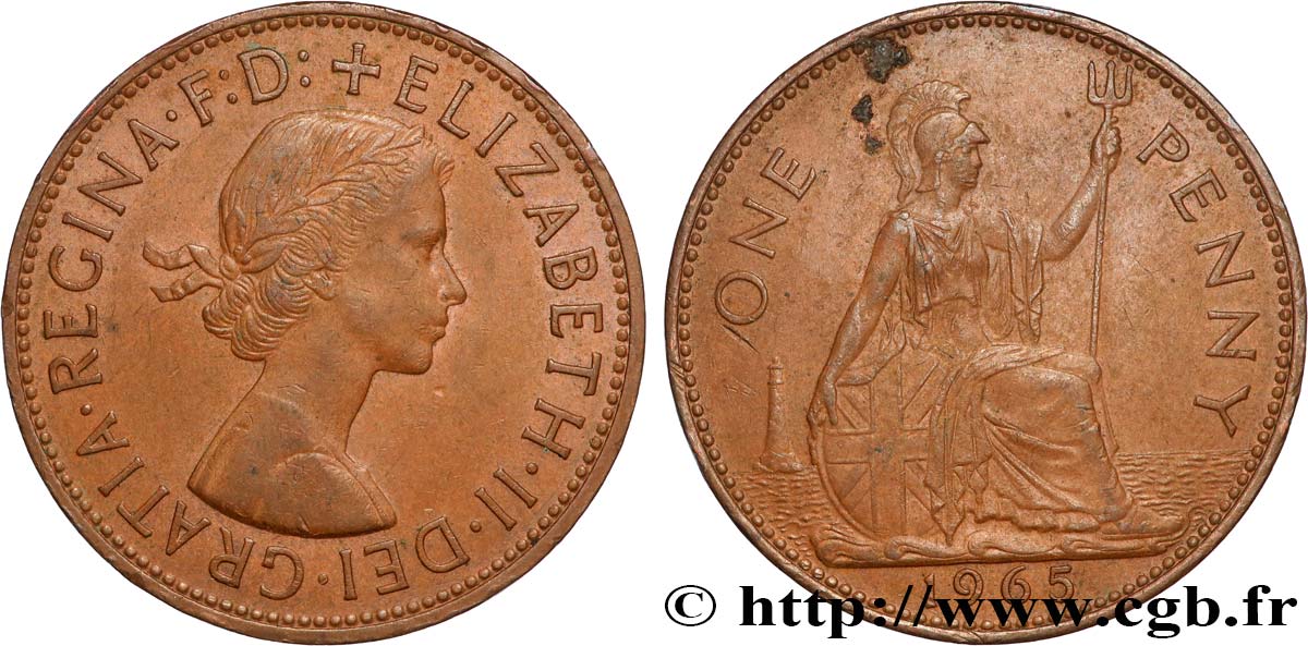 ROYAUME-UNI 1 Penny Elisabeth II 1965  TTB+ 