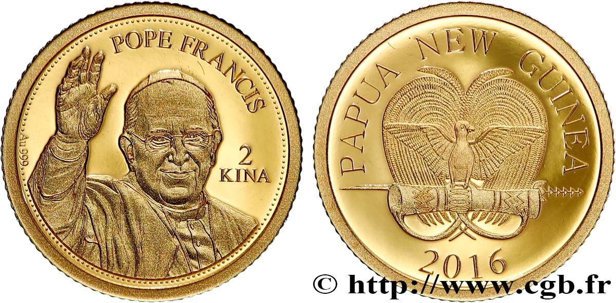 PAPOUASIE NOUVELLE GUINÉE 2 Kina Proof Pape François 2016 Franklin Mint SPL 