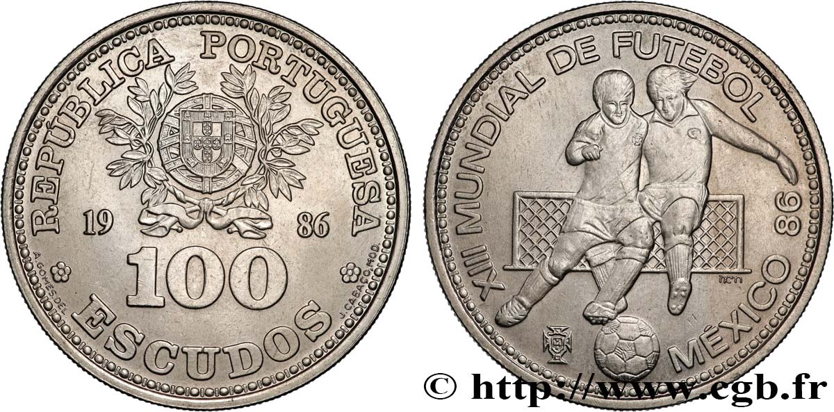 PORTUGAL 100 Escudos XIIIe Mondial de Football 1986 Lisbonne AU 