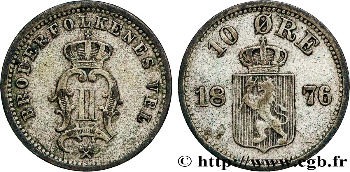 NORVEGIA 10 Ore Oscar II 1876  BB 