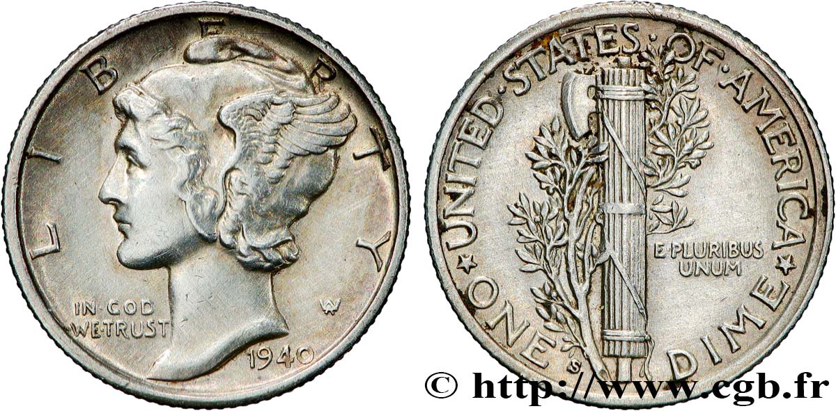 ÉTATS-UNIS D AMÉRIQUE 1 Dime Mercury 1940 San Francisco TTB 