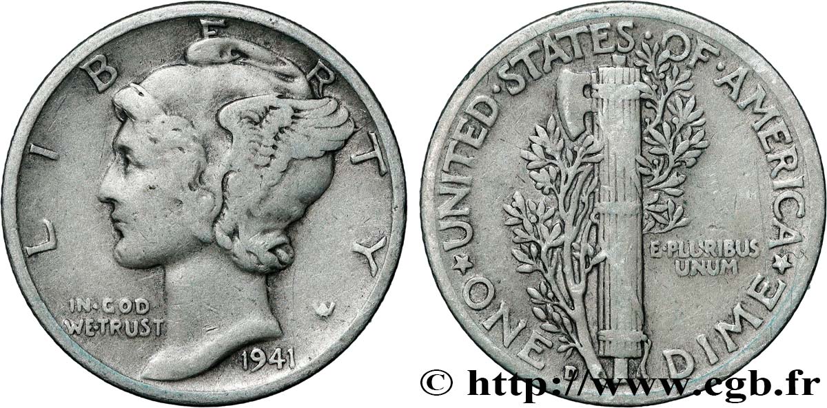 ÉTATS-UNIS D AMÉRIQUE 1 Dime Mercury 1941 Denver TB+ 