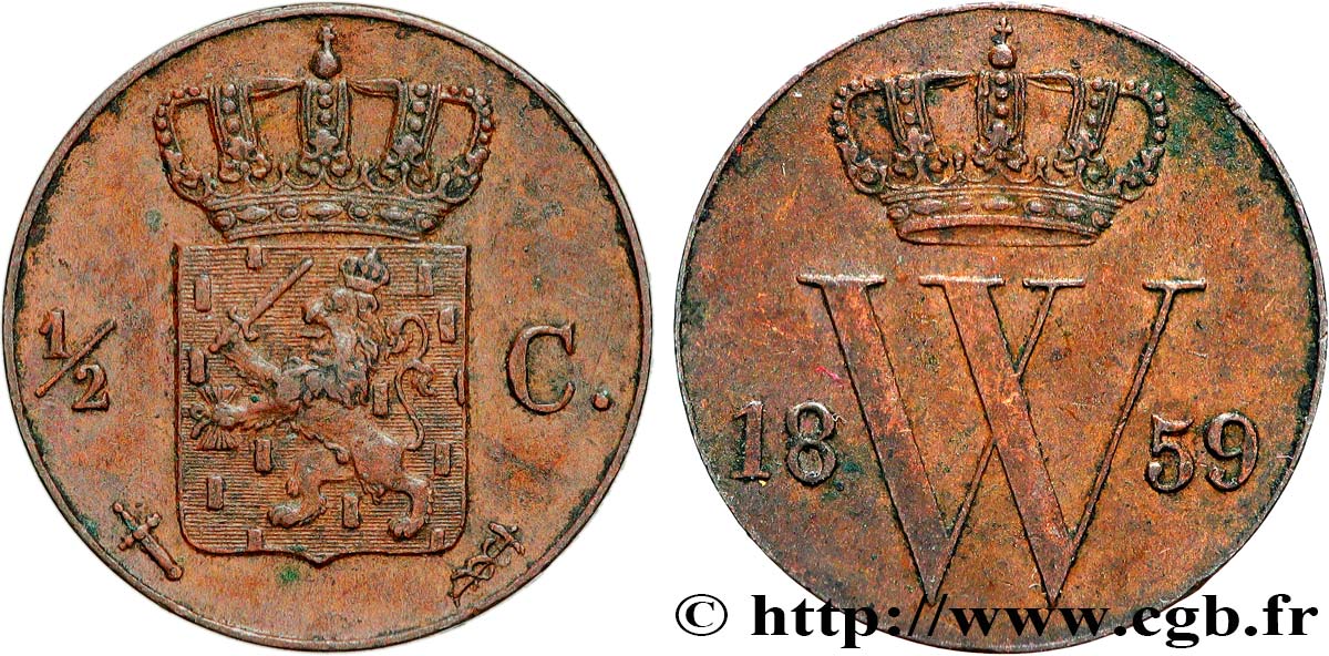 PAíSES BAJOS 1/2 Cent  Guillaume III 1859 Utrecht MBC 