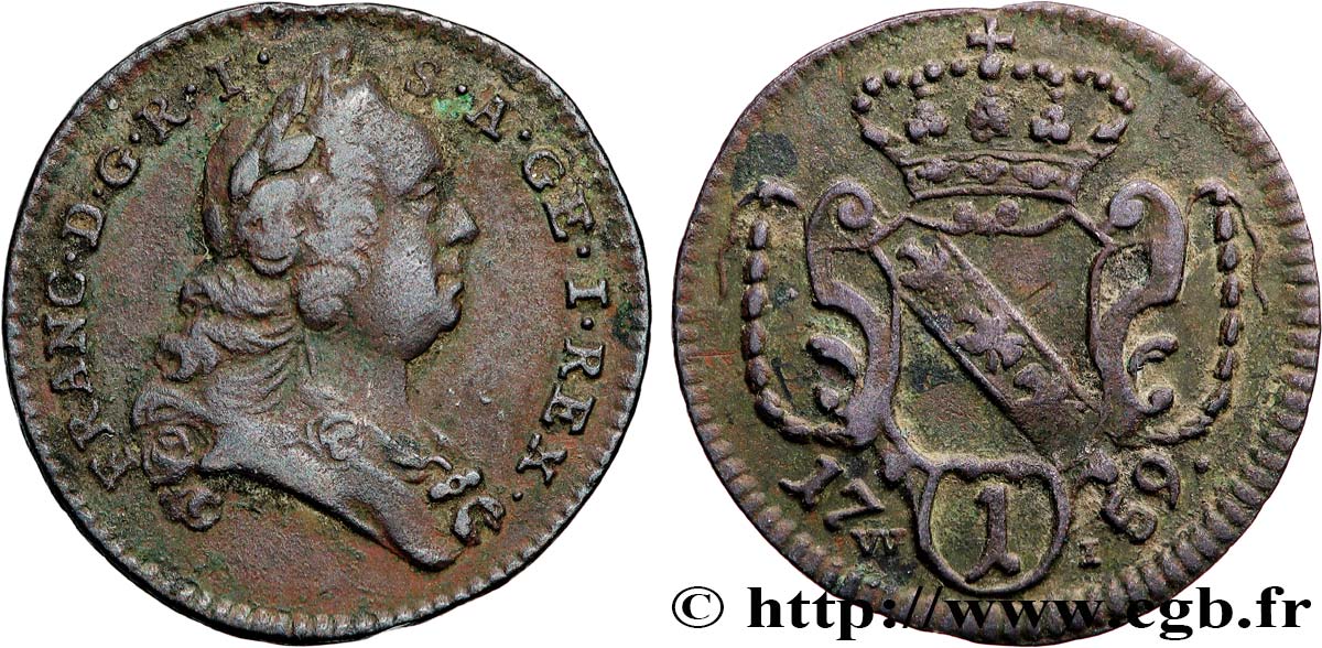 AUTRICHE 1 Pfennig François Ier / armes couronnée de Lorraine HI 1759  TTB 