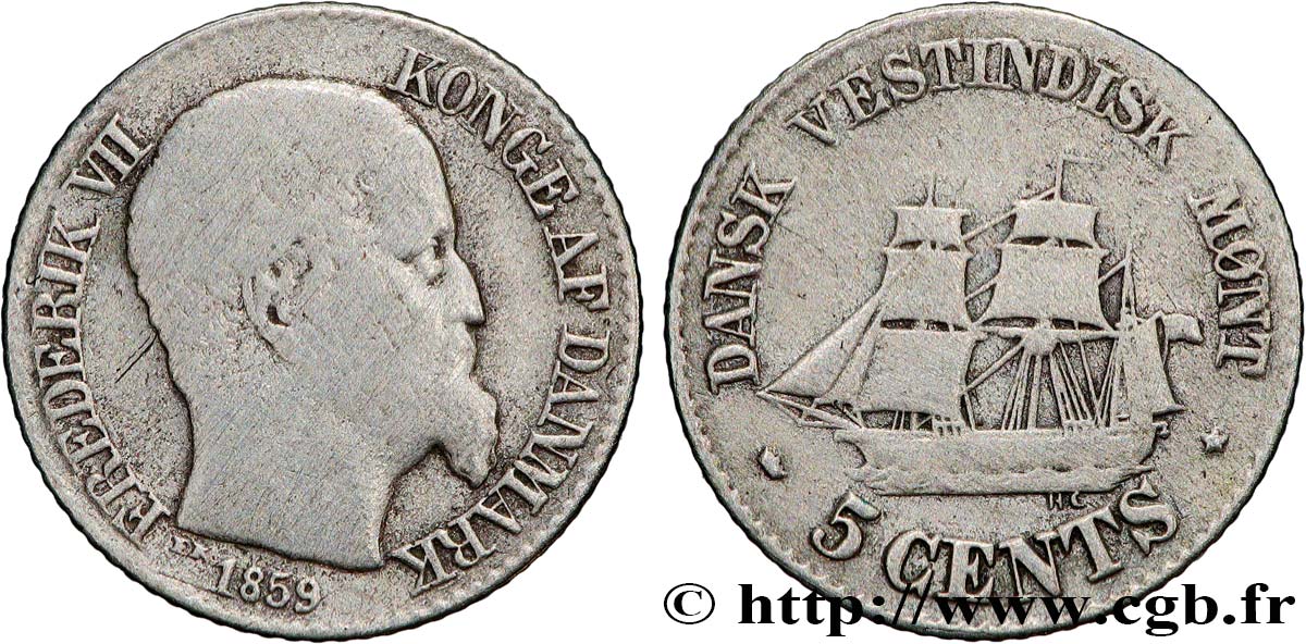 ANTILLES DANOISES (ÎLES VIERGES) 5 Cents Frédéric VII 1859  B+ 