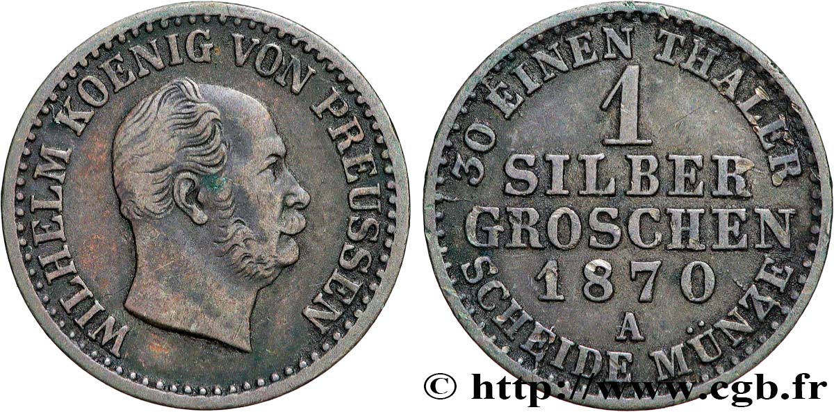 ALLEMAGNE - PRUSSE 1 Silbergroschen Guillaume Ier 1870 Berlin TTB 