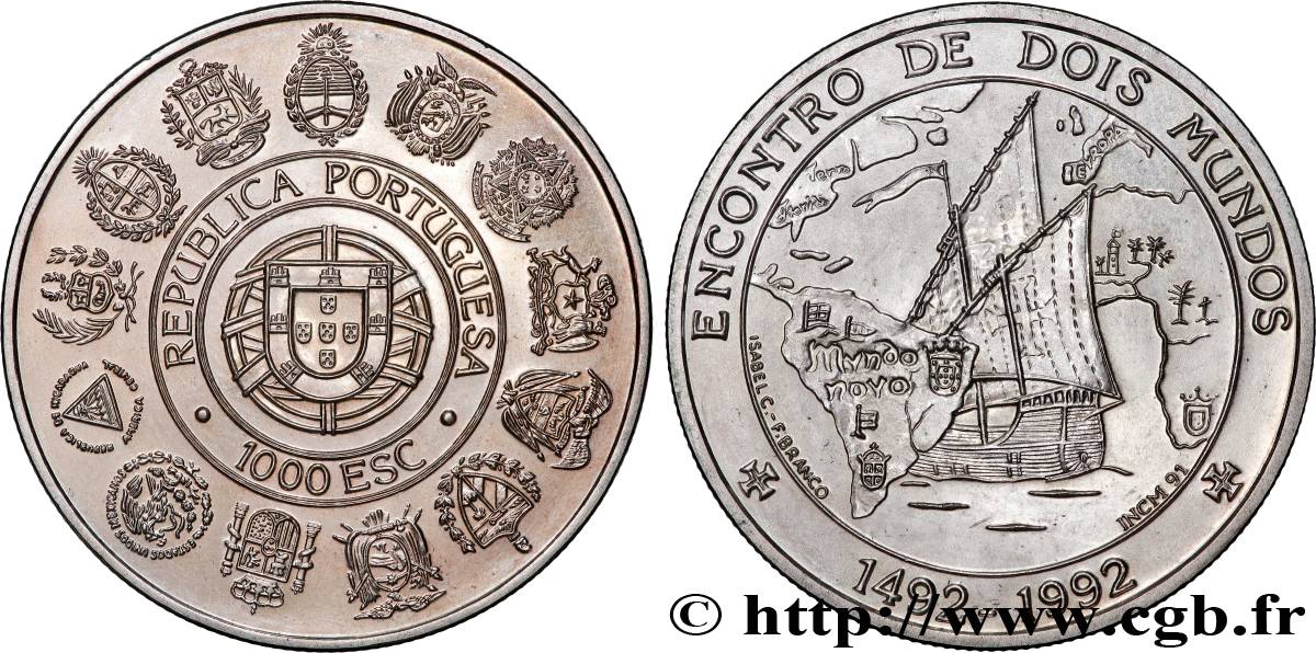 PORTUGAL 1000 Escudos Rencontre des deux mondes 1992  VZ 