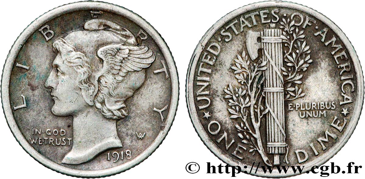 ÉTATS-UNIS D AMÉRIQUE 1 Dime Mercury 1918 Philadelphie TTB 