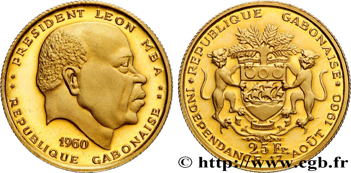 GABóN 25 Francs Proof Léon Mba 1960 Paris SC 