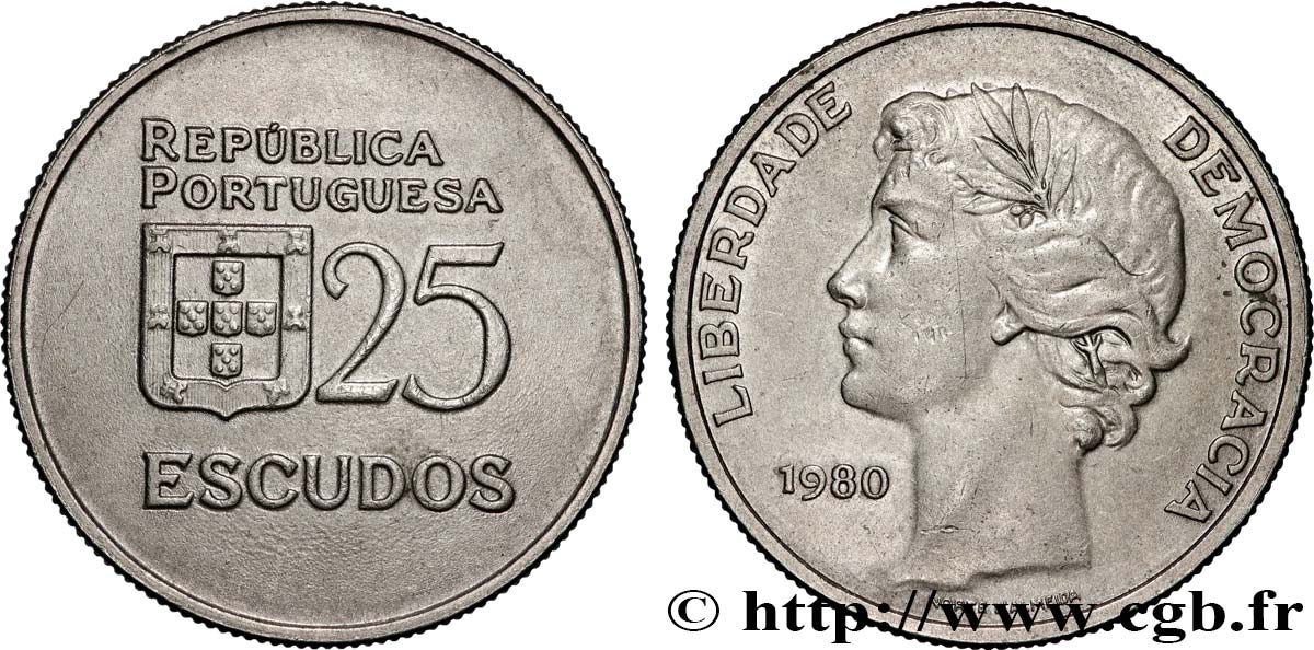 PORTUGAL 25 Escudos “liberté et démocratie” 1980  SUP 