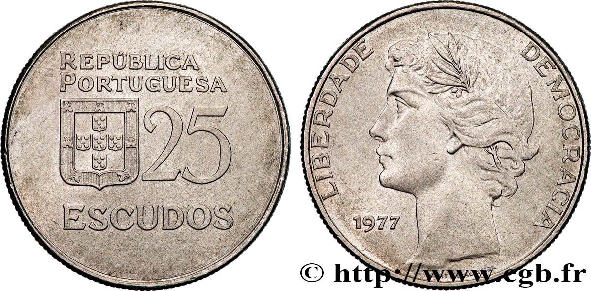 PORTUGAL 25 Escudos “liberté et démocratie” 1977  VZ 