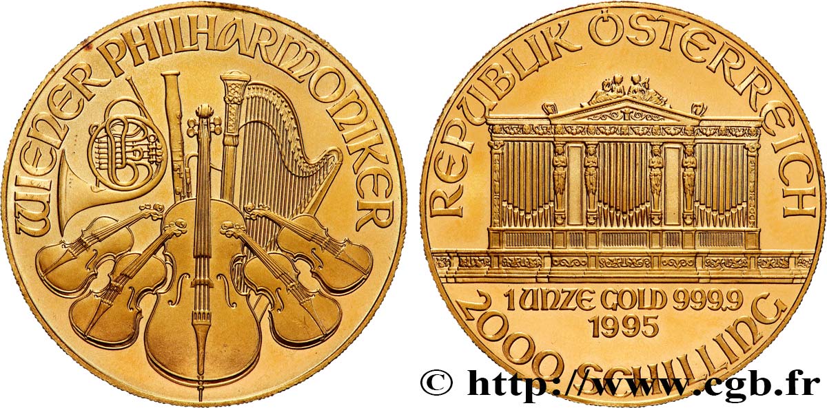 INVESTMENT GOLD 1 Oz - 2000 Schilling LE PHILARMONIQUE DE VIENNE 1995 Vienne MS 