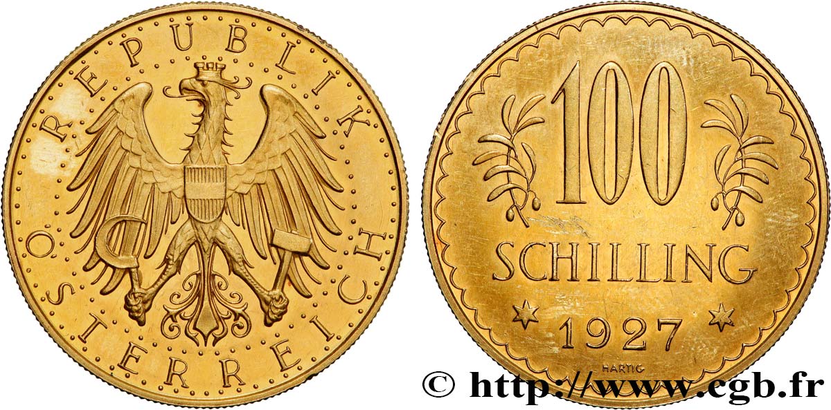 INVESTMENT GOLD 100 Schilling 1927 Vienne EBC 