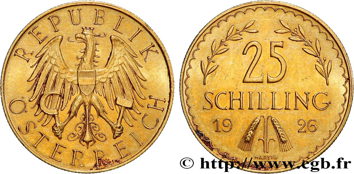 GOLD, PALLADIUM & PLATINUM INVESTMENT 25 Schilling Proof aigle héraldique 1926 Vienne AU 