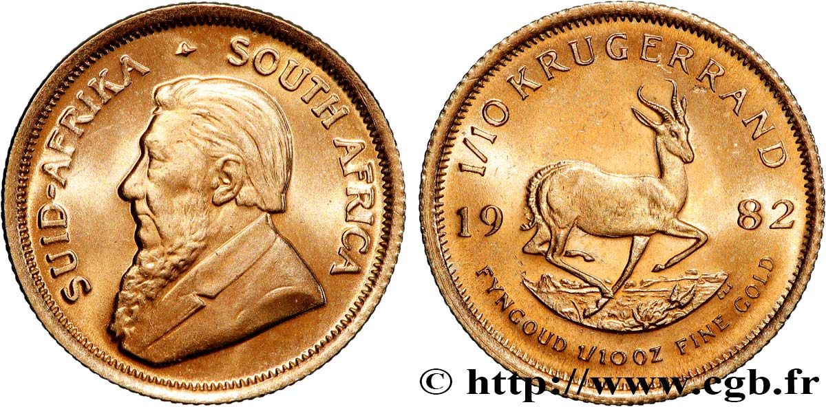 GOLD, PALLADIUM & PLATINUM INVESTMENT 1/10 Oz - 1/10 Krugerrand 1982 Prétoria MS 