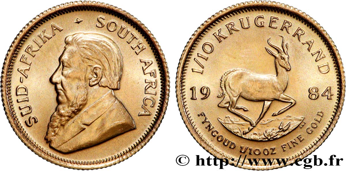 OR, PALLADIUM ET PLATINE INVESTISSEMENT 1/10 Oz - 1/10 Krugerrand 1984 Prétoria SPL 