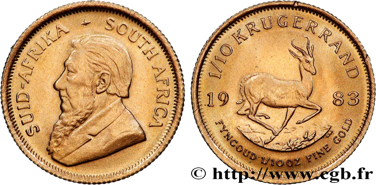 OR, PALLADIUM ET PLATINE INVESTISSEMENT 1/10 Oz - 1/10 Krugerrand 1983 Prétoria SPL 