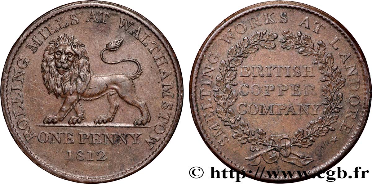 REINO UNIDO (TOKENS) 1 Penny British Copper Company - laminoirs de Walthamston 1812  MBC+ 