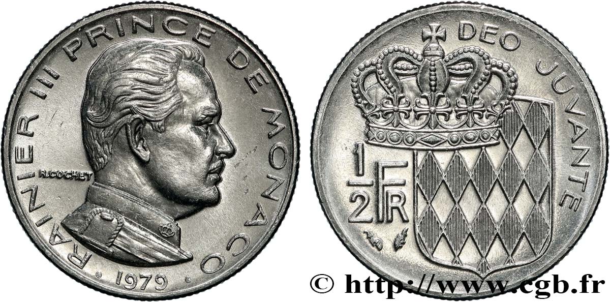 MONACO 1/2 Franc Rainier III 1979 Paris SUP 