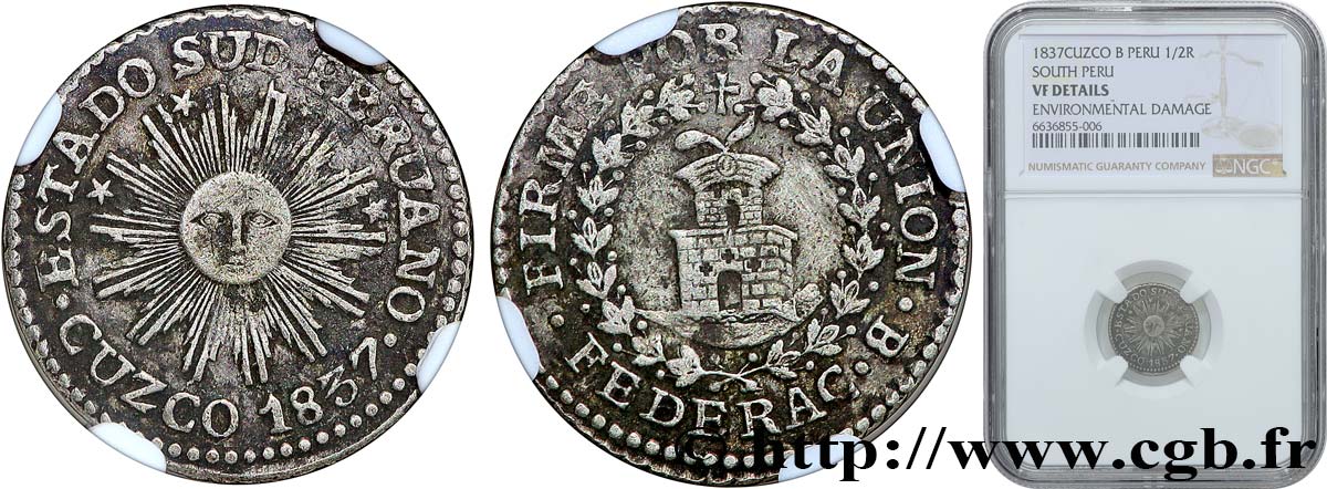 PERU 1/2 Real  1837 Cuzco SS NGC
