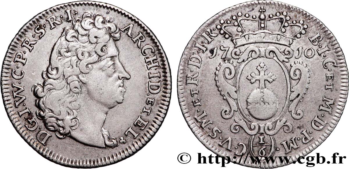 GERMANY - PALATINATE 1/6 Thaler Jean Guillaume II 1710  XF 