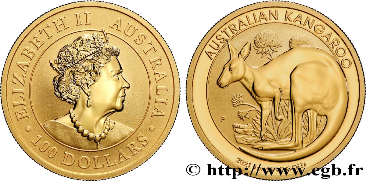 GOLD, PALLADIUM & PLATINUM INVESTMENT 1 Oz - 100 Dollars Kangourou 2021 Perth MS 