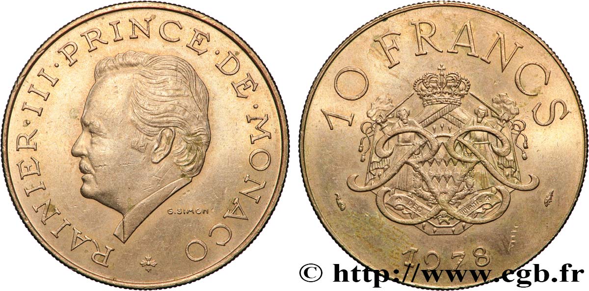 MONACO 10 Francs Rainier III 1978 Paris MS 