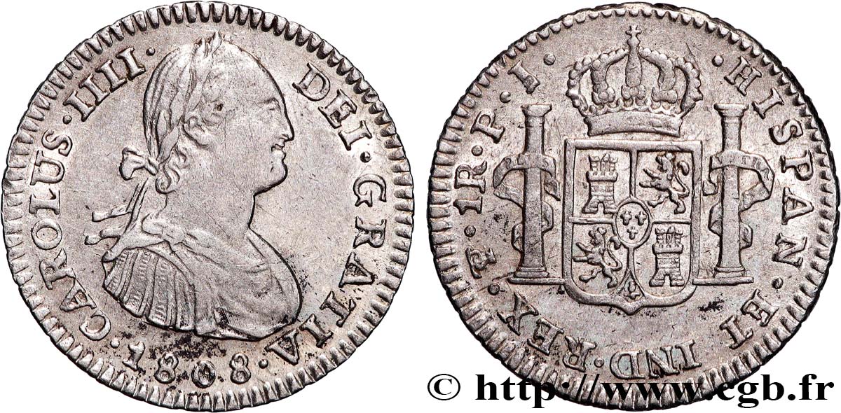 BOLIVIA - CHARLES IV 1 Real  1808 Potosi AU 
