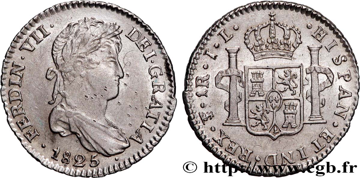 BOLIVIA - FERDINAND VII 1 Real  1825 Potosi AU 