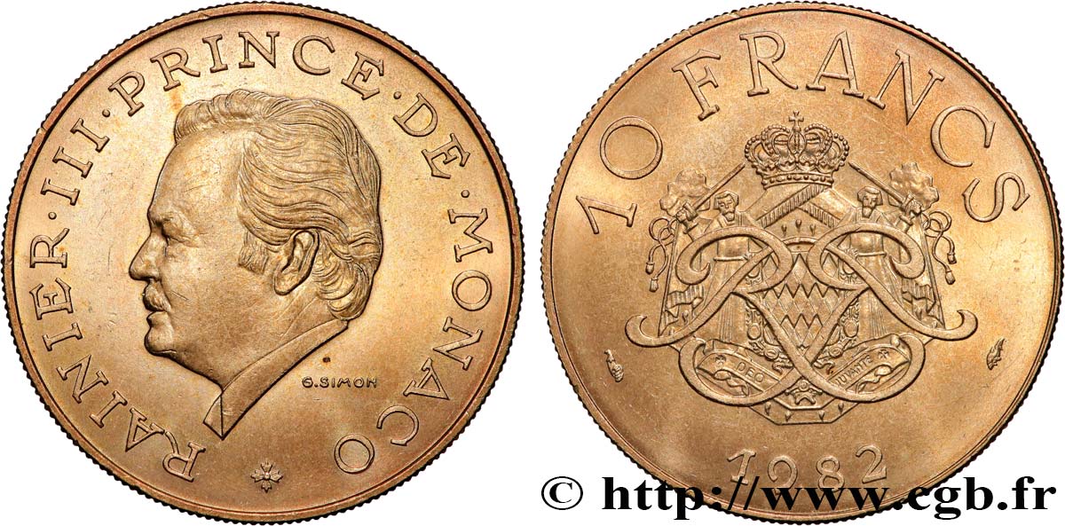 MONACO 10 Francs Rainier III 1982 Paris SC 