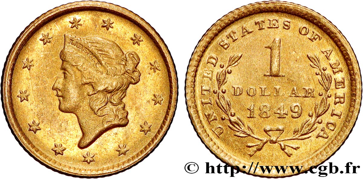 ÉTATS-UNIS D AMÉRIQUE 1 Dollar Or  Liberty head , 1er type 1849 Philadelphie TTB+/SUP 