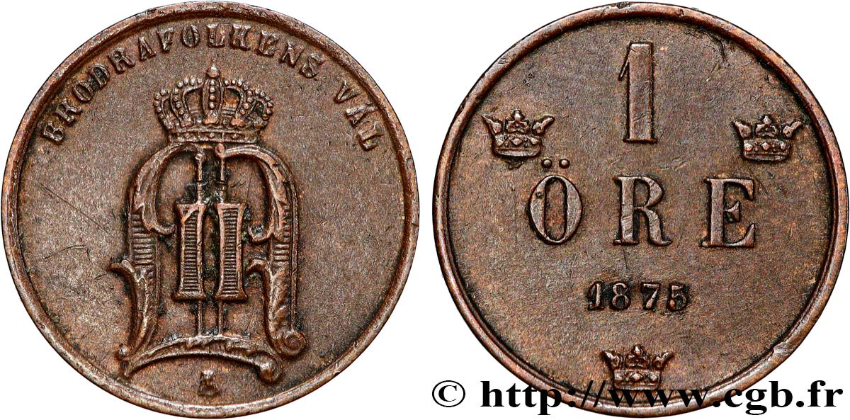 SUÈDE 1 Ore Oscar II 1875  TTB+ 