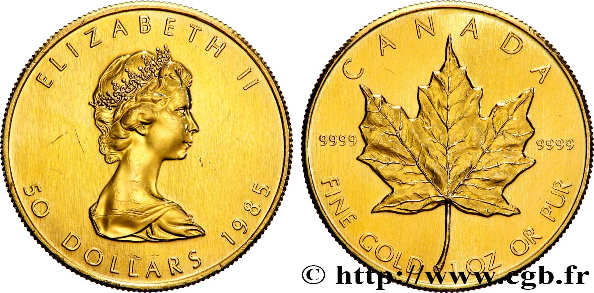 OR, PALLADIUM ET PLATINE INVESTISSEMENT 1 Oz - 50 Dollars  Maple Leaf  Elisabeth II 1985  SPL 