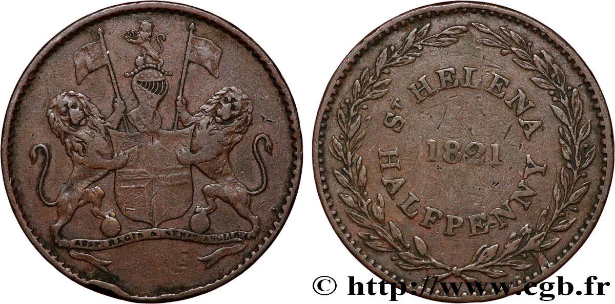 ST HELENA 1/2 Penny 1821  VF 