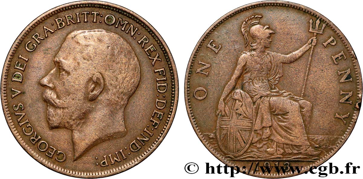 REINO UNIDO 1 Penny Georges V 1913  BC+ 