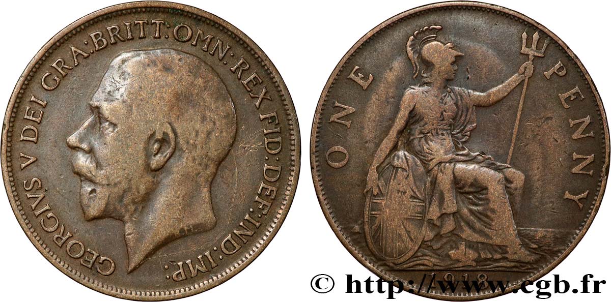 ROYAUME-UNI 1 Penny Georges V 1918  TB+ 